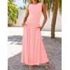 ZESICA Women’s Summer Sleeveless Maxi Dress 2026 Casual Crewneck Pleated Flowy Long Dress with Pockets(Pink)