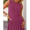 ZESICA Women’s Summer Sleeveless Maxi Dress 2026 Casual Crewneck Pleated Flowy Long Dress with Pockets(Plum)