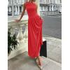 ZESICA Women’s Summer Sleeveless Maxi Dress 2026 Casual Crewneck Pleated Flowy Long Dress with Pockets(Red)
