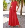 ZESICA Women’s Summer Sleeveless Maxi Dress 2026 Casual Crewneck Pleated Flowy Long Dress with Pockets(Red)