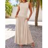 ZESICA Women’s Summer Sleeveless Maxi Dress 2026 Casual Crewneck Pleated Flowy Long Dress with Pockets(Sand)