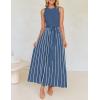 ZESICA Women’s Summer Sleeveless Maxi Dress 2026 Crewneck Ribbed Knit Tie Waist Casual A Line Sweater Dresses(Dustyblue)