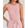 ZESICA Women’s Summer Sleeveless Maxi Dress 2026 Crewneck Ribbed Knit Tie Waist Casual A Line Sweater Dresses(Dustypink)