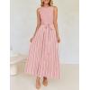 ZESICA Women’s Summer Sleeveless Maxi Dress 2026 Crewneck Ribbed Knit Tie Waist Casual A Line Sweater Dresses(Dustypink)