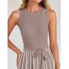 ZESICA Women’s Summer Sleeveless Maxi Dress 2026 Crewneck Ribbed Knit Tie Waist Casual A Line Sweater Dresses(Khaki)
