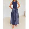 ZESICA Women’s Summer Sleeveless Maxi Dress 2026 Crewneck Ribbed Knit Tie Waist Casual A Line Sweater Dresses(Navy)