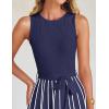 ZESICA Women’s Summer Sleeveless Maxi Dress 2026 Crewneck Ribbed Knit Tie Waist Casual A Line Sweater Dresses(Navy)
