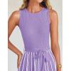 ZESICA Women’s Summer Sleeveless Maxi Dress 2026 Crewneck Ribbed Knit Tie Waist Casual A Line Sweater Dresses(Purple)
