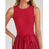 ZESICA Women’s Summer Sleeveless Maxi Dress 2026 Crewneck Ribbed Knit Tie Waist Casual A Line Sweater Dresses(Red)