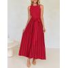 ZESICA Women’s Summer Sleeveless Maxi Dress 2026 Crewneck Ribbed Knit Tie Waist Casual A Line Sweater Dresses(Red)