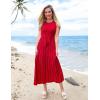 ZESICA Women’s Summer Sleeveless Maxi Dress 2026 Crewneck Ribbed Knit Tie Waist Casual A Line Sweater Dresses(Red)