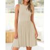 ZESICA Women’s Summer Sleeveless Mini Dress 2026 Crewneck Knit A Line Pleated Swing Casual Basic Short Dress(Almond)