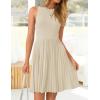 ZESICA Women’s Summer Sleeveless Mini Dress 2026 Crewneck Knit A Line Pleated Swing Casual Basic Short Dress(Almond)