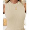 ZESICA Women’s Summer Sleeveless Mini Dress 2026 Crewneck Knit A Line Pleated Swing Casual Basic Short Dress(Almond)