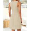 ZESICA Women’s Summer Sleeveless Mini Dress 2026 Crewneck Knit A Line Pleated Swing Casual Basic Short Dress(Almond)