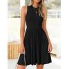 ZESICA Women’s Summer Sleeveless Mini Dress 2026 Crewneck Knit A Line Pleated Swing Casual Basic Short Dress(Black)