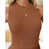 ZESICA Women’s Summer Sleeveless Mini Dress 2026 Crewneck Knit A Line Pleated Swing Casual Basic Short Dress(Caramel)