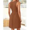 ZESICA Women’s Summer Sleeveless Mini Dress 2026 Crewneck Knit A Line Pleated Swing Casual Basic Short Dress(Caramel)