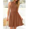 ZESICA Women’s Summer Sleeveless Mini Dress 2026 Crewneck Knit A Line Pleated Swing Casual Basic Short Dress(Caramel)