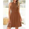 ZESICA Women’s Summer Sleeveless Mini Dress 2026 Crewneck Knit A Line Pleated Swing Casual Basic Short Dress(Caramel)