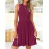 ZESICA Women’s Summer Sleeveless Mini Dress 2026 Crewneck Knit A Line Pleated Swing Casual Basic Short Dress(Eggplant)