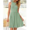 ZESICA Women’s Summer Sleeveless Mini Dress 2026 Crewneck Knit A Line Pleated Swing Casual Basic Short Dress(Lightgreen)