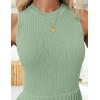 ZESICA Women’s Summer Sleeveless Mini Dress 2026 Crewneck Knit A Line Pleated Swing Casual Basic Short Dress(Lightgreen)