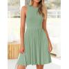 ZESICA Women’s Summer Sleeveless Mini Dress 2026 Crewneck Knit A Line Pleated Swing Casual Basic Short Dress(Lightgreen)