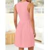 ZESICA Women’s Summer Sleeveless Mini Dress 2026 Crewneck Knit A Line Pleated Swing Casual Basic Short Dress(Pink)