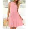 ZESICA Women’s Summer Sleeveless Mini Dress 2026 Crewneck Knit A Line Pleated Swing Casual Basic Short Dress(Pink)