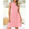 ZESICA Women’s Summer Sleeveless Mini Dress 2026 Crewneck Knit A Line Pleated Swing Casual Basic Short Dress(Pink)