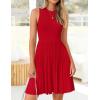 ZESICA Women’s Summer Sleeveless Mini Dress 2026 Crewneck Knit A Line Pleated Swing Casual Basic Short Dress(Red)