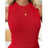 ZESICA Women’s Summer Sleeveless Mini Dress 2026 Crewneck Knit A Line Pleated Swing Casual Basic Short Dress(Red)