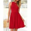 ZESICA Women’s Summer Sleeveless Mini Dress 2026 Crewneck Knit A Line Pleated Swing Casual Basic Short Dress(Red)