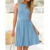 ZESICA Women’s Summer Sleeveless Mini Dress 2026 Crewneck Knit A Line Pleated Swing Casual Basic Short Dress(Sky)