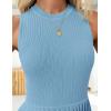 ZESICA Women’s Summer Sleeveless Mini Dress 2026 Crewneck Knit A Line Pleated Swing Casual Basic Short Dress(Sky)