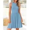 ZESICA Women’s Summer Sleeveless Mini Dress 2026 Crewneck Knit A Line Pleated Swing Casual Basic Short Dress(Sky)