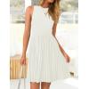 ZESICA Women’s Summer Sleeveless Mini Dress 2026 Crewneck Knit A Line Pleated Swing Casual Basic Short Dress(White)