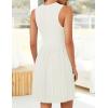 ZESICA Women’s Summer Sleeveless Mini Dress 2026 Crewneck Knit A Line Pleated Swing Casual Basic Short Dress(White)