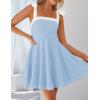 ZESICA Womens Summer Sleeveless Mini Dress Tie Shoulder Square Neck High Waist Swing A Line Short Sundresses(Lightblue)