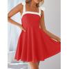 ZESICA Womens Summer Sleeveless Mini Dress Tie Shoulder Square Neck High Waist Swing A Line Short Sundresses(Red)