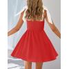 ZESICA Womens Summer Sleeveless Mini Dress Tie Shoulder Square Neck High Waist Swing A Line Short Sundresses(Red)
