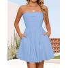 ZESICA Women’s Summer Strapless Mini Dress 2026 Sexy Off Shoulder High Waist A Line Swing Party Short Dresses(Blue)