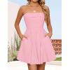 ZESICA Women’s Summer Strapless Mini Dress 2026 Sexy Off Shoulder High Waist A Line Swing Party Short Dresses(Pink)
