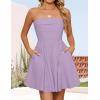 ZESICA Women’s Summer Strapless Mini Dress 2026 Sexy Off Shoulder High Waist A Line Swing Party Short Dresses(Purple)