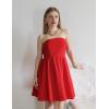 ZESICA Women’s Summer Strapless Mini Dress 2026 Sexy Off Shoulder High Waist A Line Swing Party Short Dresses(Red)