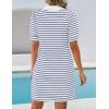 ZESICA Womens Summer Striped T Shirt Mini Dresses 2026 Casual Lapel V Neck Short Sleeve Flowy A Line Beach Vacation Dress(Blue)