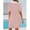 ZESICA Womens Summer Striped T Shirt Mini Dresses 2026 Casual Lapel V Neck Short Sleeve Flowy A Line Beach Vacation Dress(Pink)