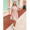 ZESICA Womens Summer Striped T Shirt Mini Dresses 2026 Casual Lapel V Neck Short Sleeve Flowy A Line Beach Vacation Dress(Pink)
