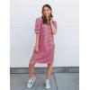ZESICA Womens Summer Striped T Shirt Mini Dresses 2026 Casual Lapel V Neck Short Sleeve Flowy A Line Beach Vacation Dress(Rose)